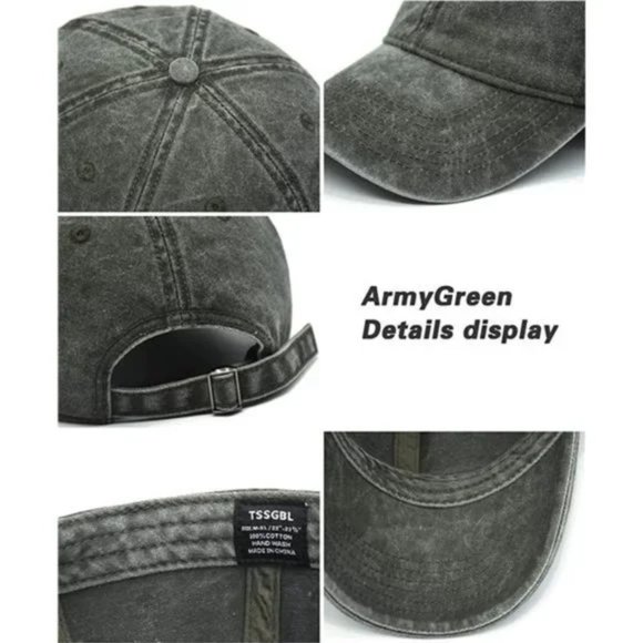 Vintage Cotton Washed Adjustable Baseball Caps Black-green - Picture 4 of 7